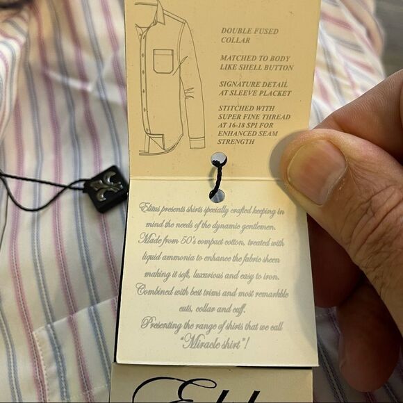 15.75" (Medium) Elitus Pink-Blue-White LS Dress Shirt (NWT)‎ - Picture 5 of 7